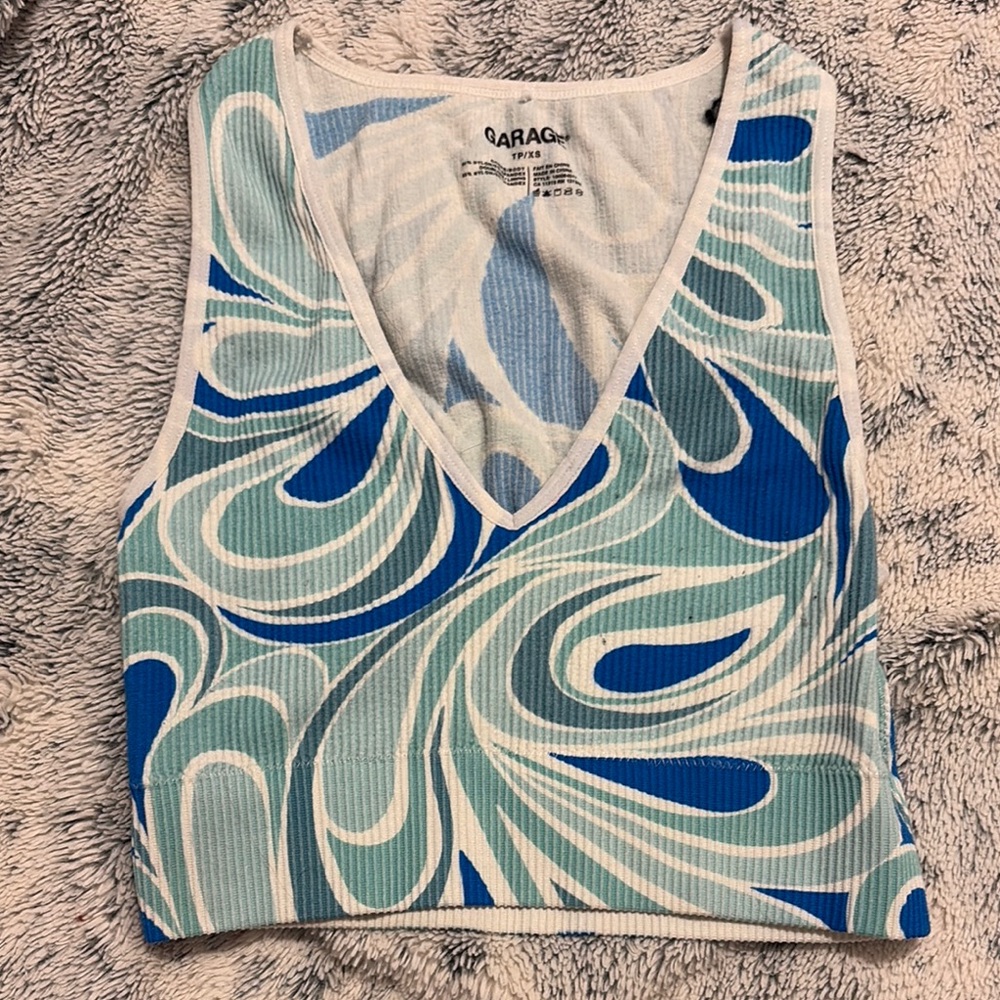 Garage Blue Ribbed Crop Tank Top